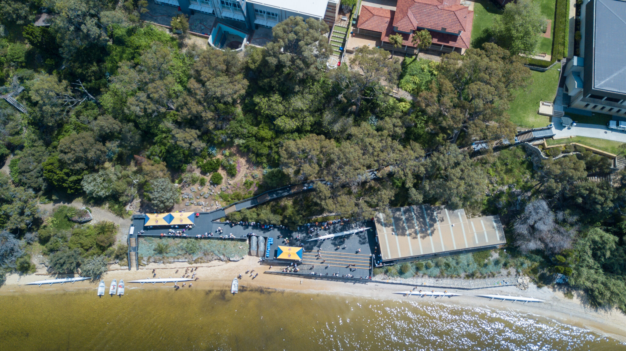 A drone shot of the Christ Church Grammar School River Precinct