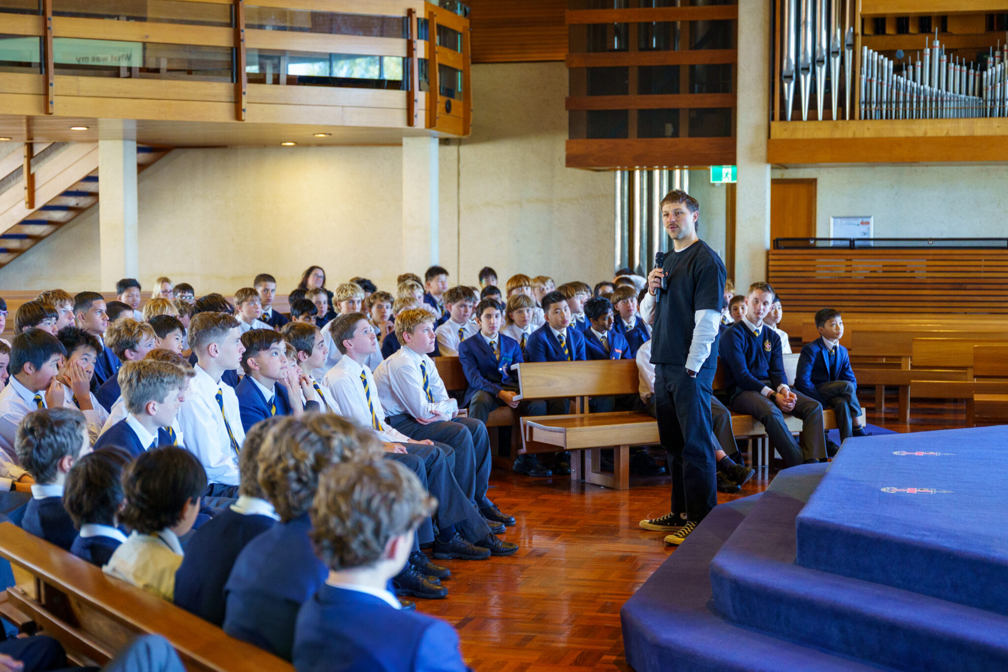 Daniel Principe presents to students in Chapel