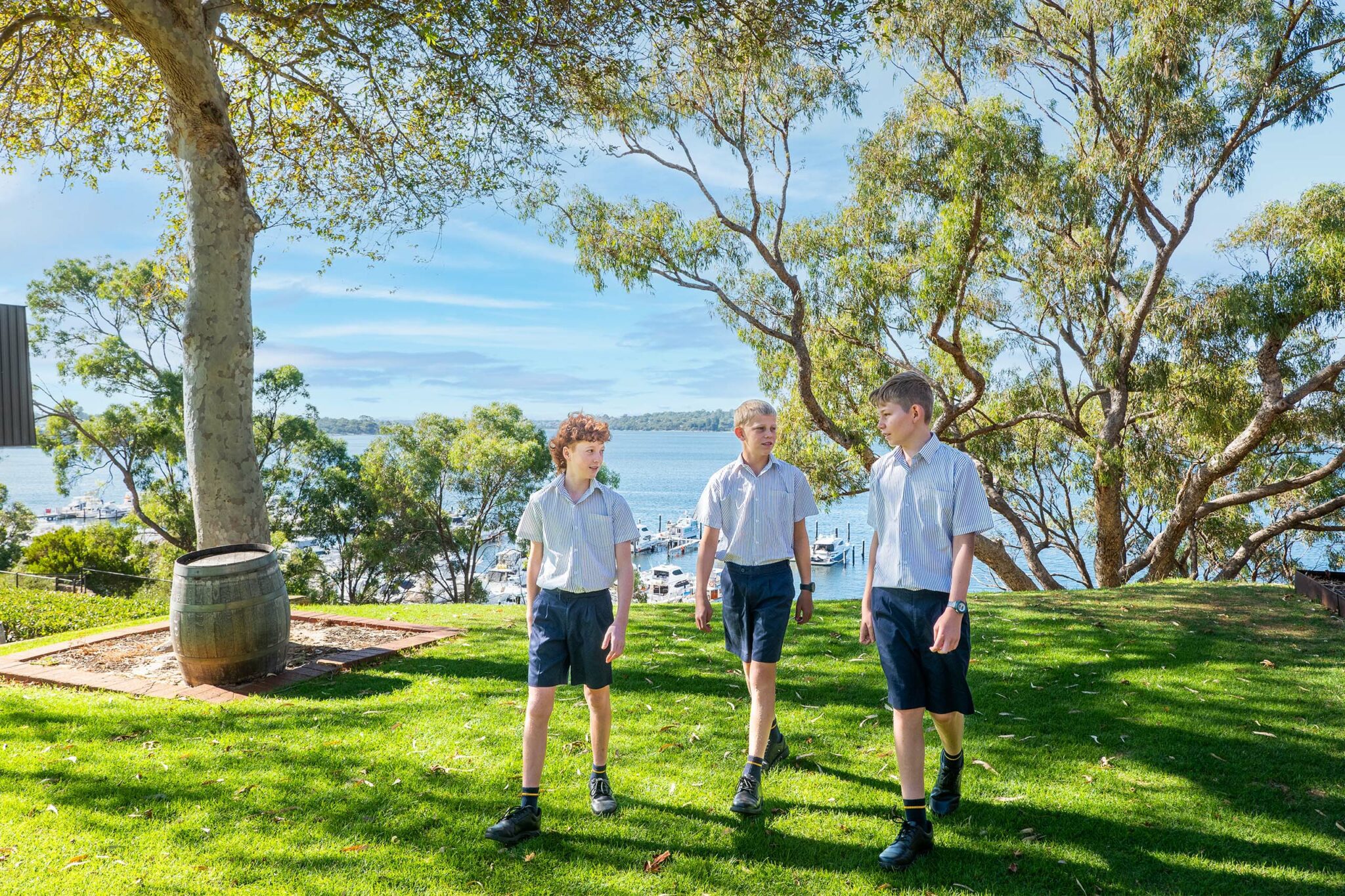 Boarding students on the Walters House lawn overlooking the Swan River