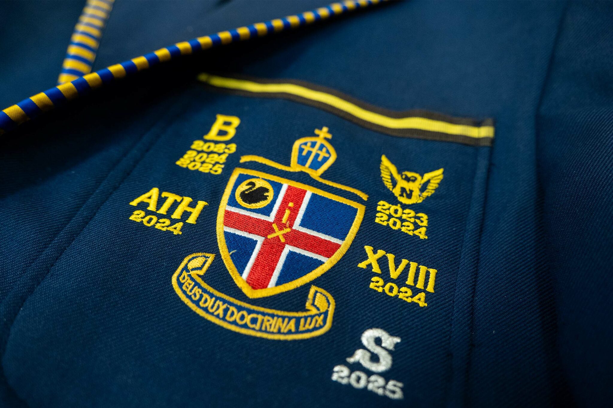 Close up macro view of a CCGS Senior School blazer pocket