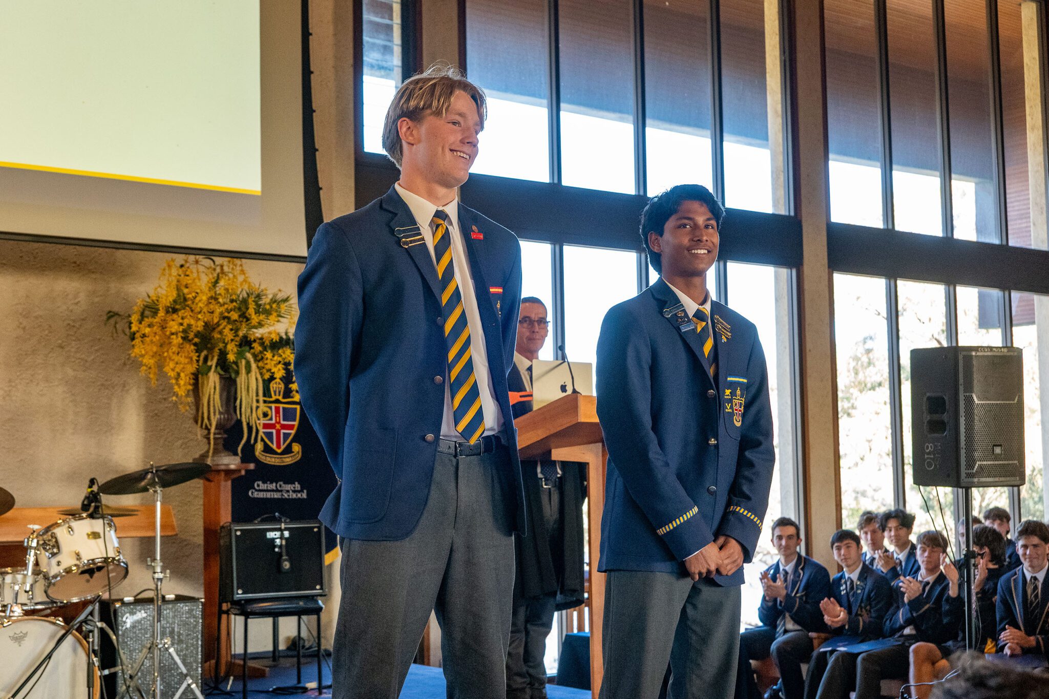 Prefects standing on stage for Assembly