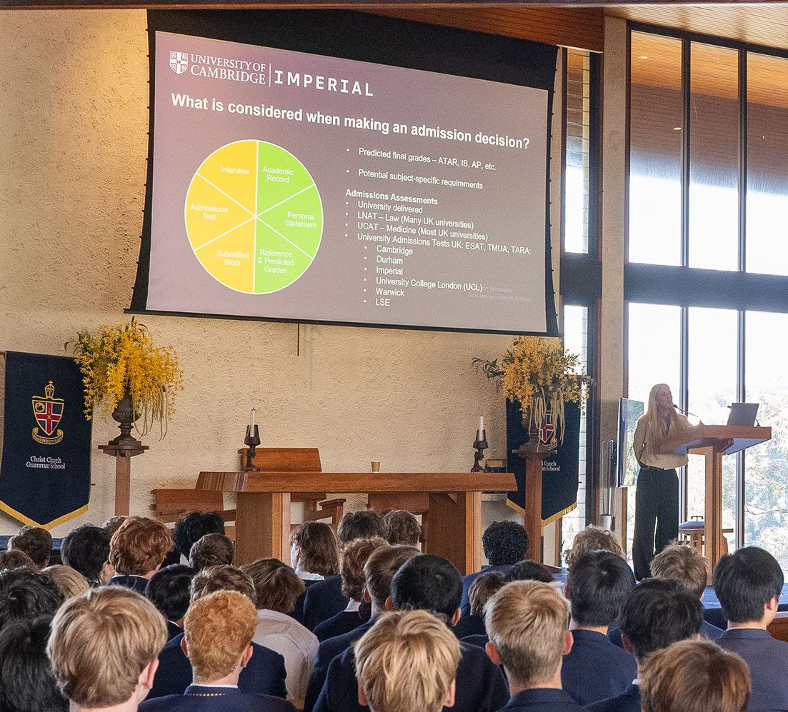 Cambridge University lecture in the School Chapel